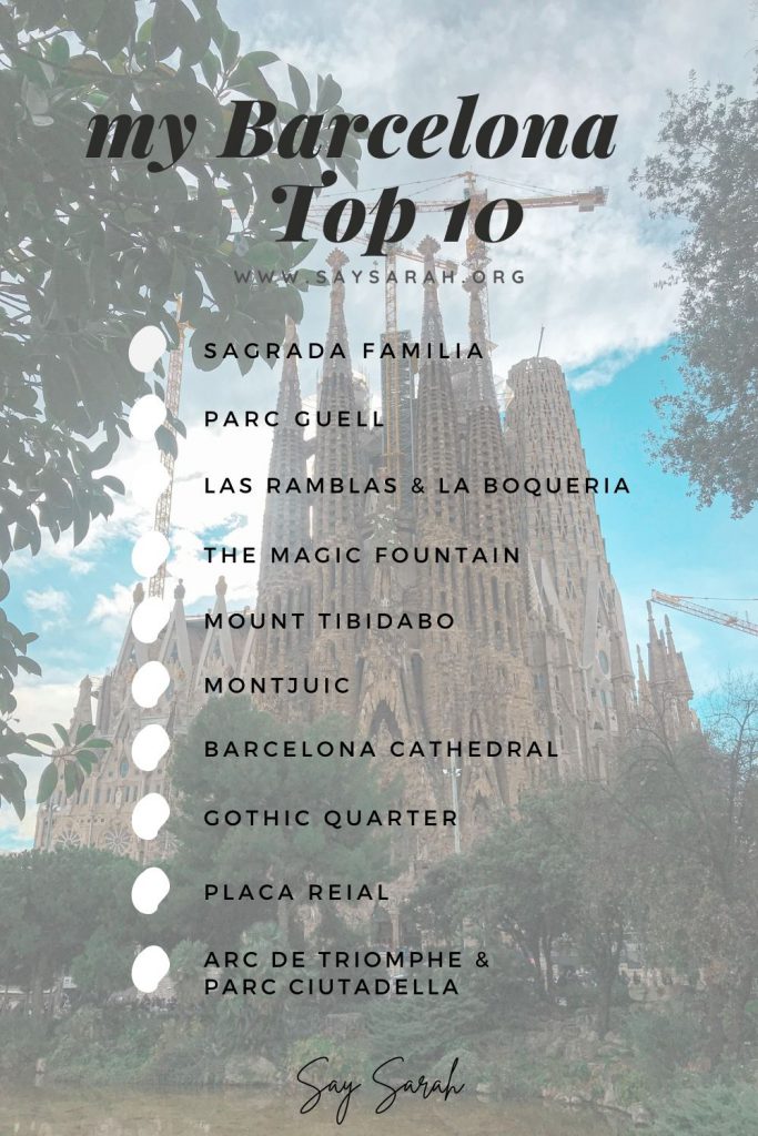 check list of the top 10 must sees in Barcelona with the Sagrada Familia in the background