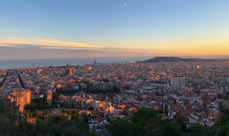 Panoramic of the Barcelona skyline, views from Bunkers del Carmen