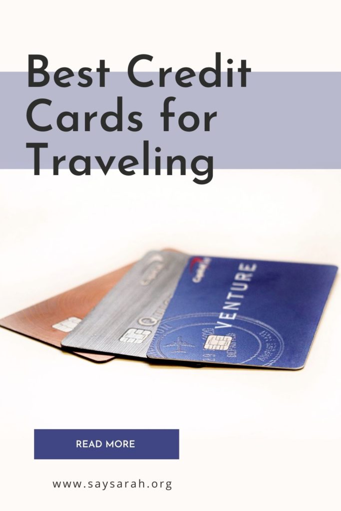 A shareable graphic with 3 credit cards stating "best credit cards for traveling"