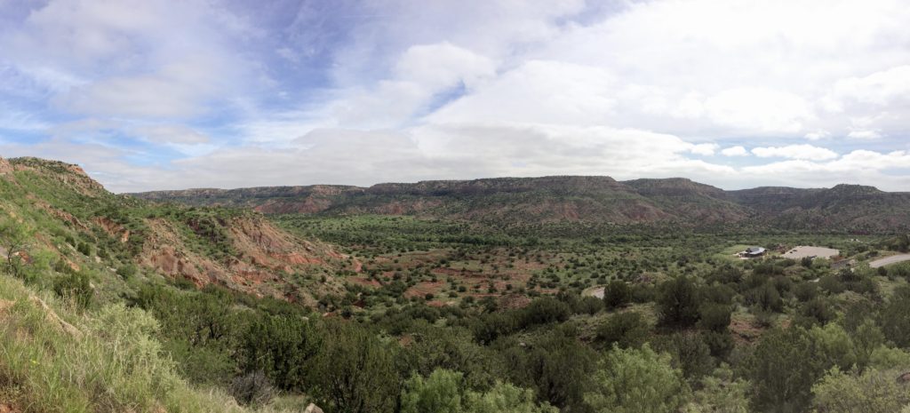 A panoramic view of the Palo Duro Canyon from Amarillo, Texas.