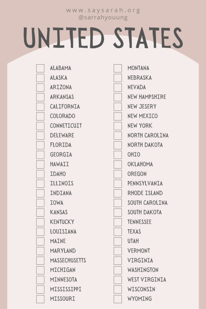 50 Checklist Printable List Of 50 States List Of The 50 States In