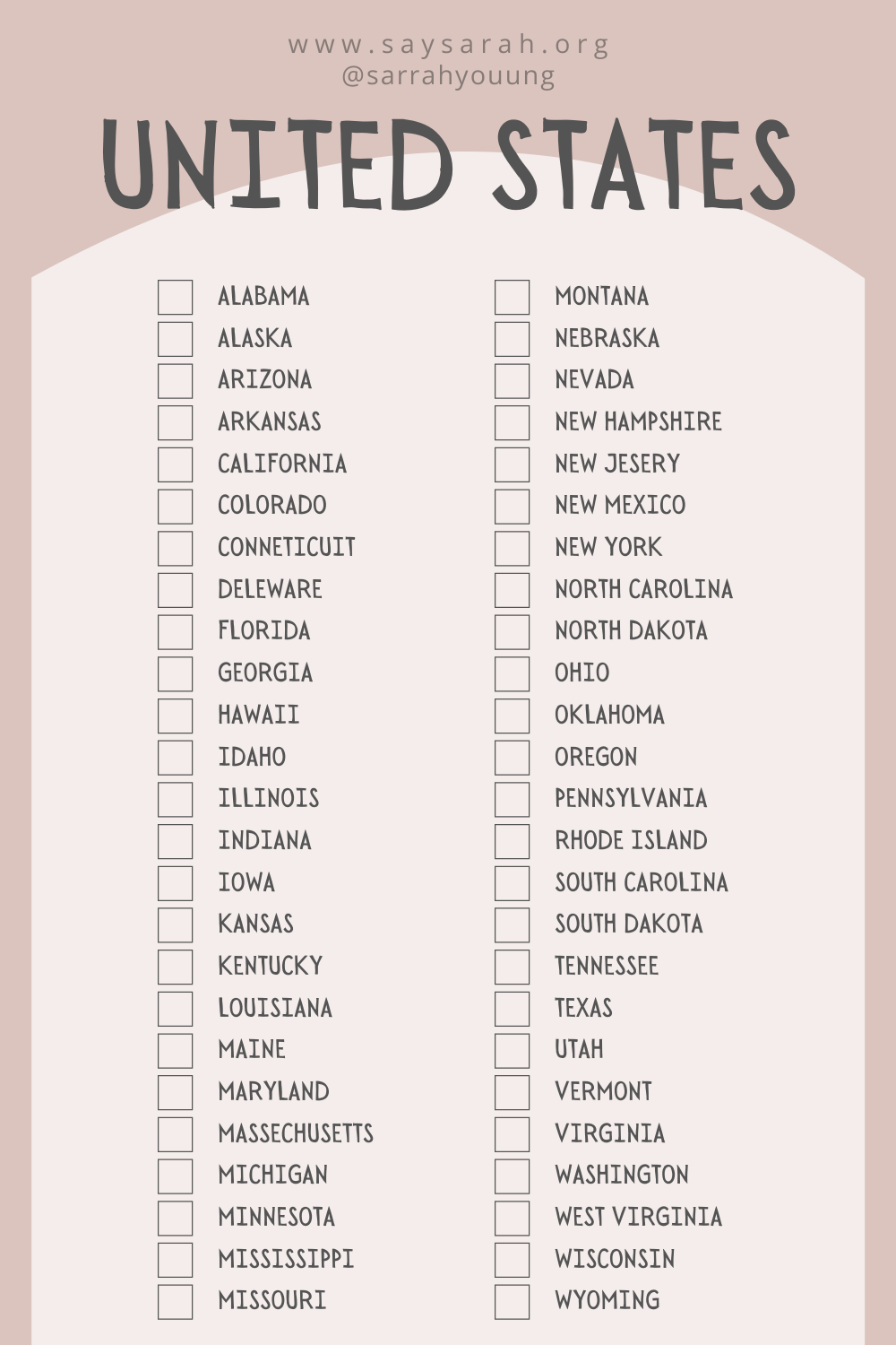 50 Checklist Printable List Of 50 States List Of The 50 States In www
