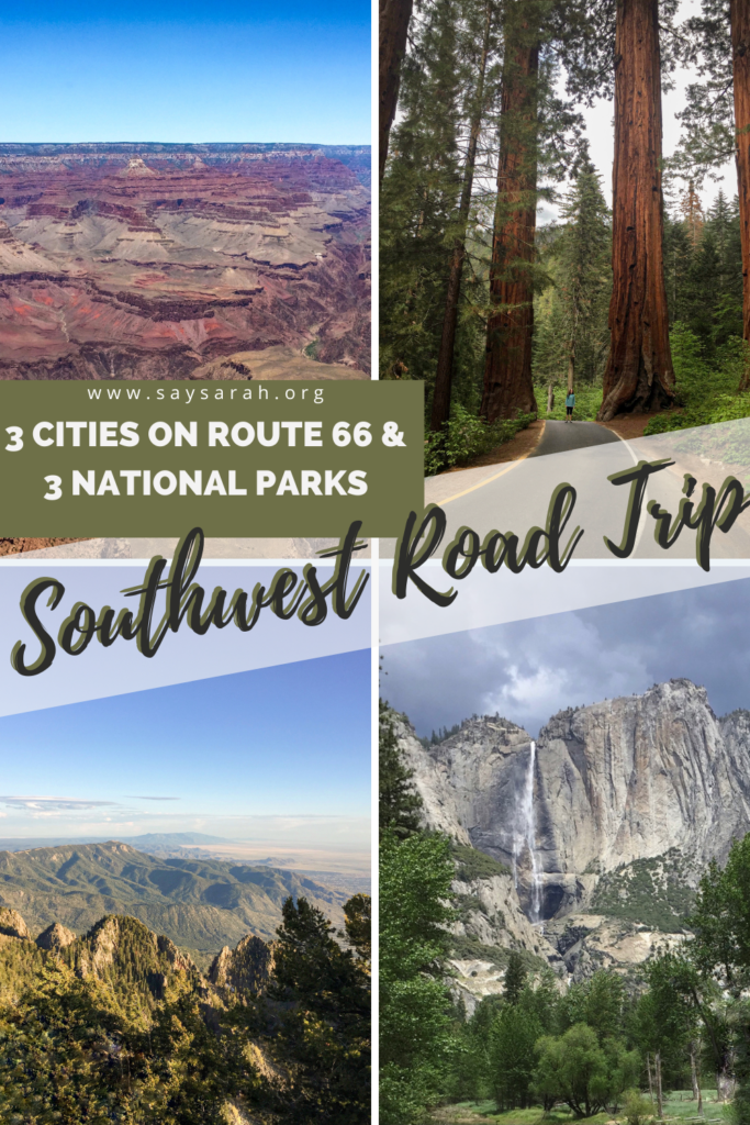 A pin respresenting a southwest road trip including 3 Route 66 cities and 3 US National Parks
