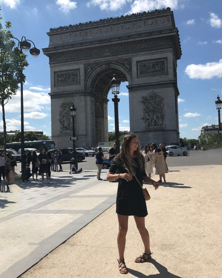 The Arc de Triomphe in Paris, France from the Champs-Elysees with me, Say Sarah, candid in the middle.
