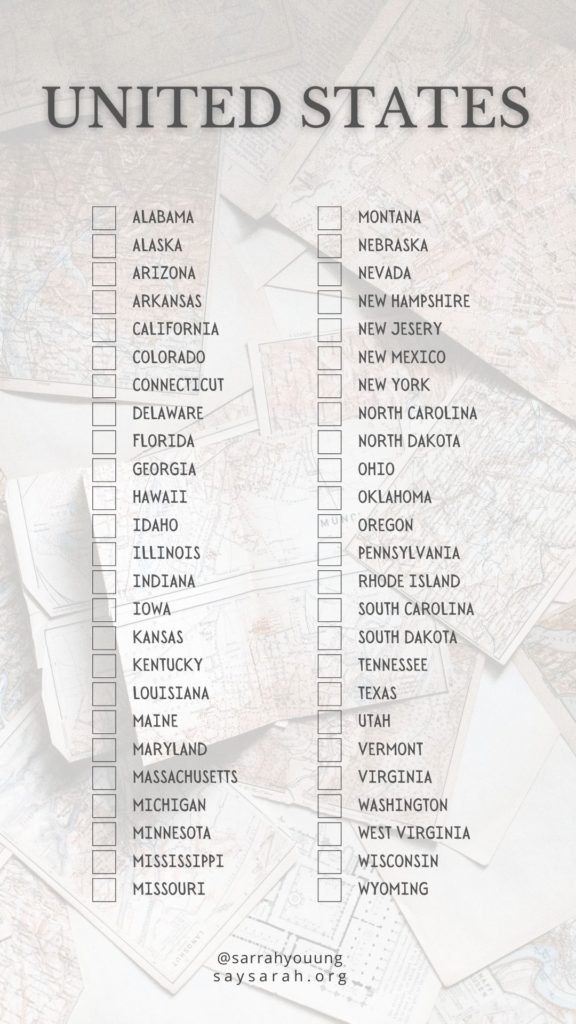 list of states check off