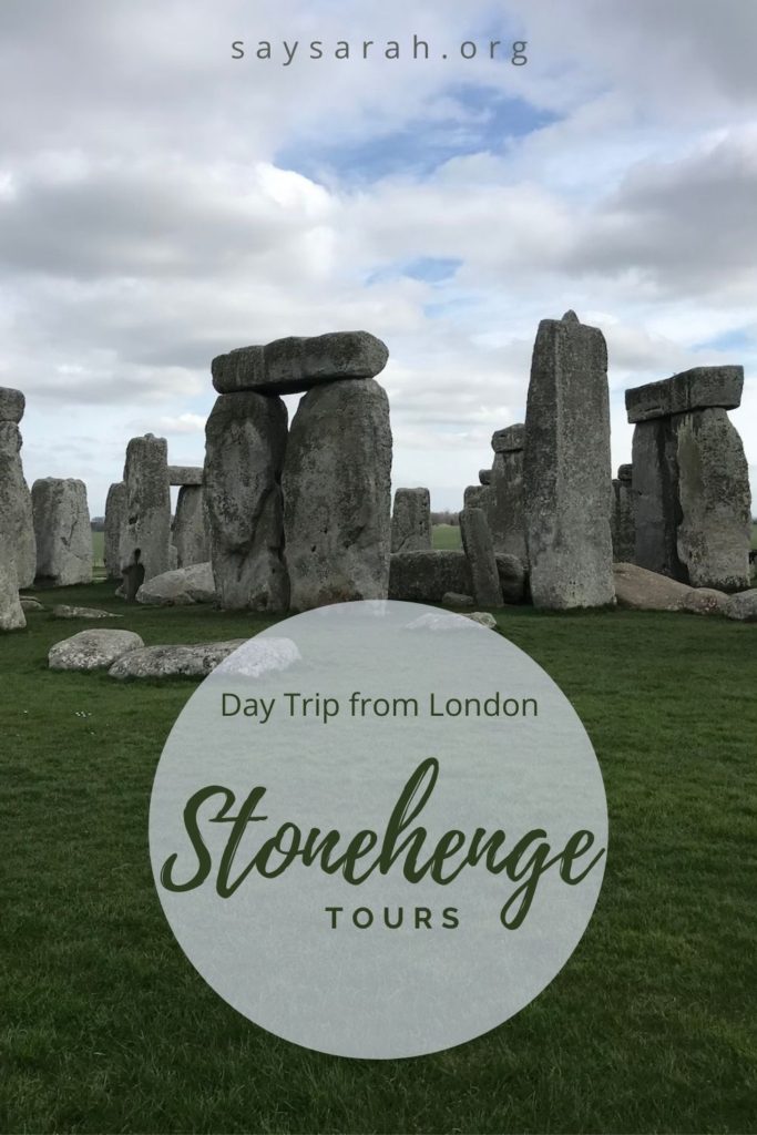 Pinterest graphic with the title "Day Trip from London: Stonehenge tours" with an image of Stonehenge in the background.