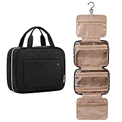 Toiletry bag that folds out to keep your travel needs organized.