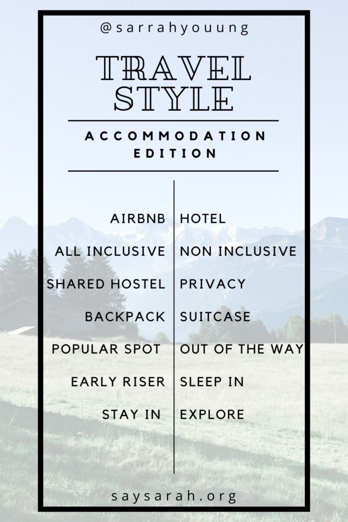 This or That travel style quiz for accommodations travel topics.