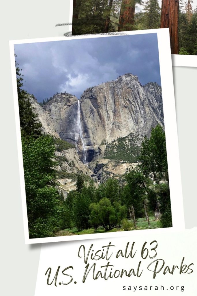 A pinnable image to represent the latest travel blog titled "visit all 63 u.s. national parks'