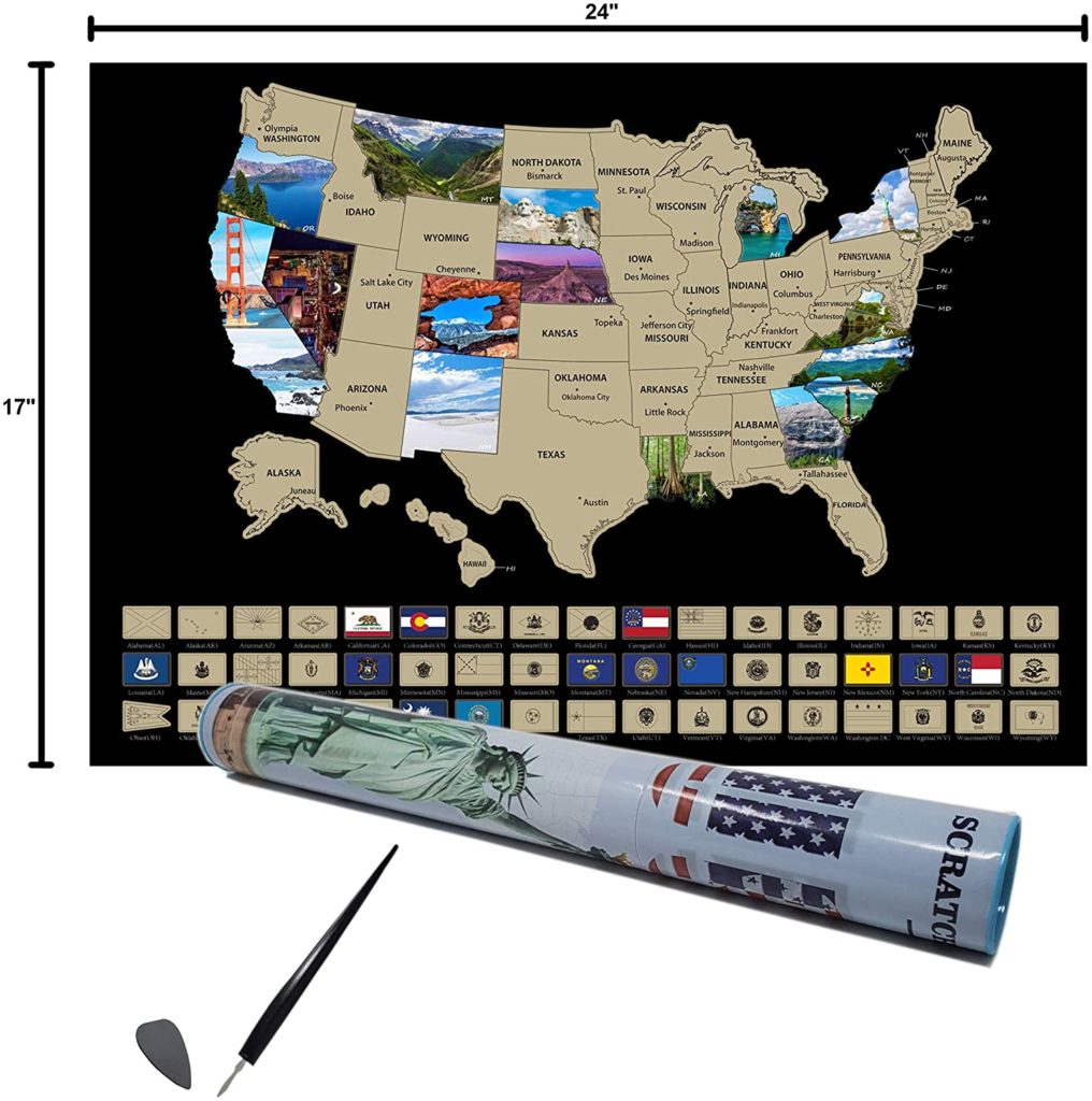 A map of the United States to scratch off destinations after you travel there is the perfect Christmas gift guide for travelers.