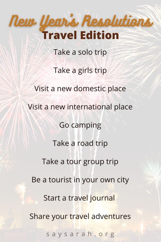 A pinnable image to represent the blogs travel New year's resolutions travel edition 2022 with a list of all of the travel resolutions
