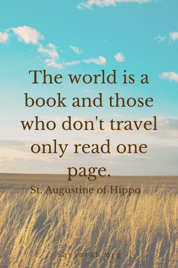 An inspirational travel quote that says "the world is a book and those who don't travel only read one page"