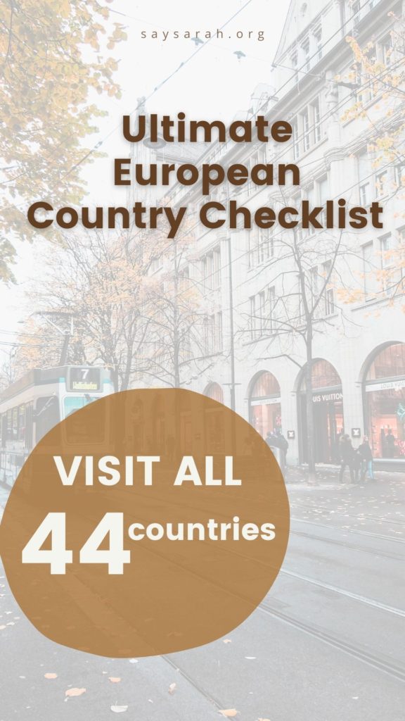 A pin to represent the blog titled "Ultimate Europe checklist - visit all 44 countries"