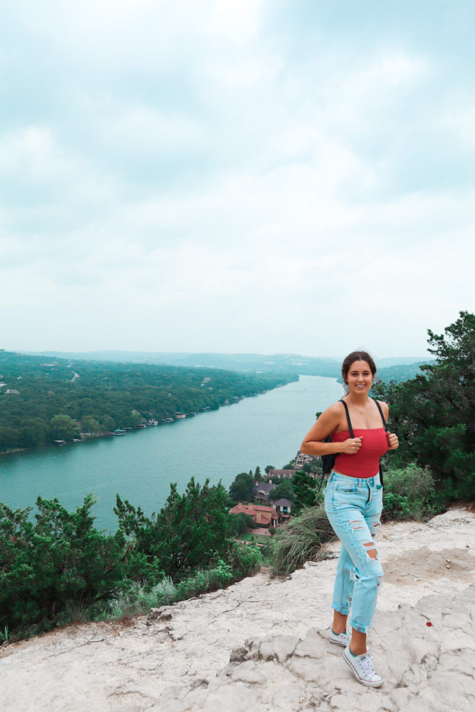 Hiking up Mount Bonnell in Covert Park while road tripping through Austin, Texas.