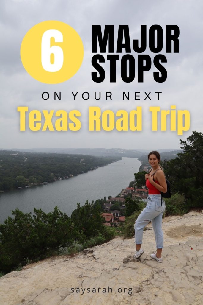 A pinnable image representing the latest blog titled "6 major stops on your next texas road trip"