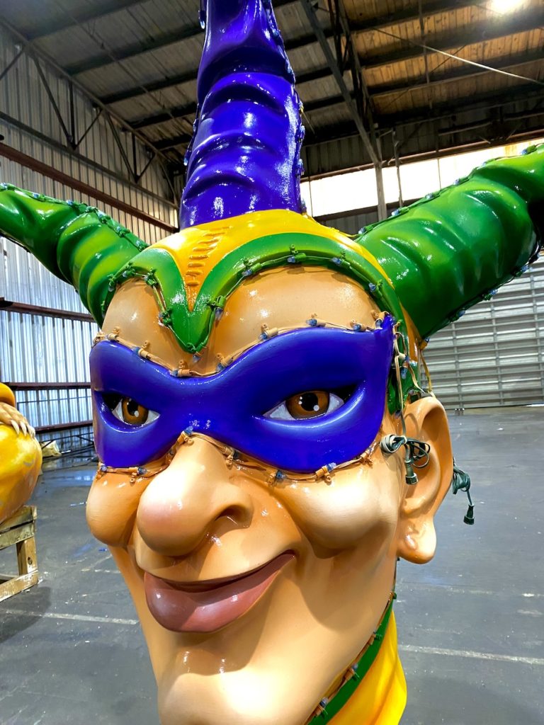 The face of a float during Mardi Gras in New Orleans, Louisiana.
