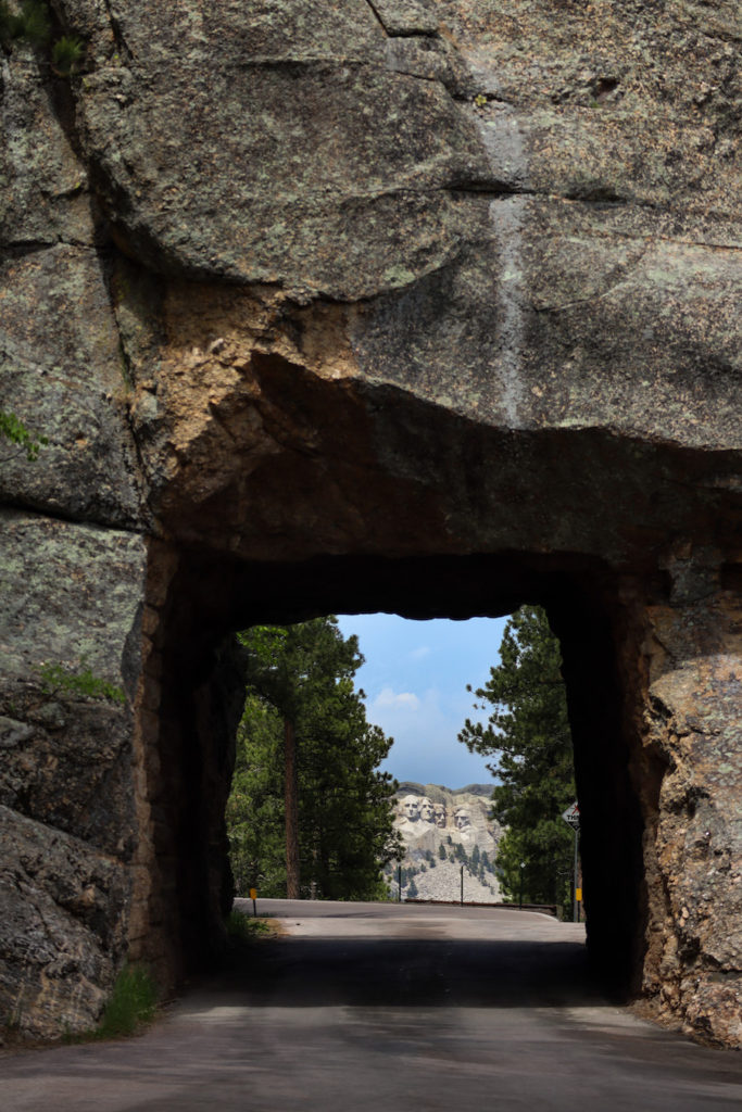 The Scovel Johnson tunnel in Black Hills National Forest outlining Mount Rushmore in South Dakota